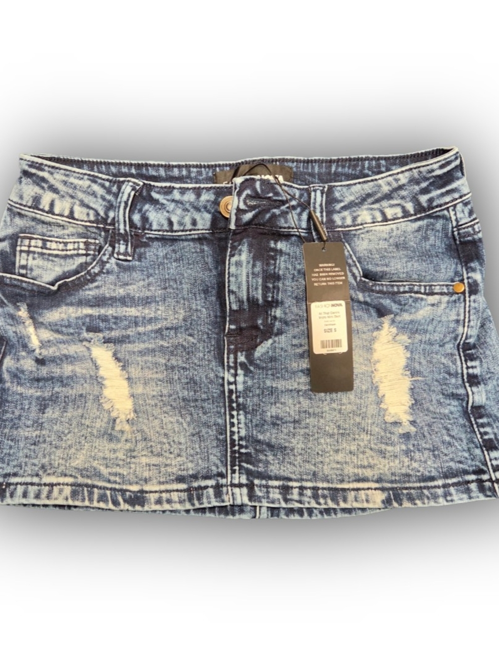 Fashion Nova Distressed Acid Wash Denim Micro Mini Skirt - Size S